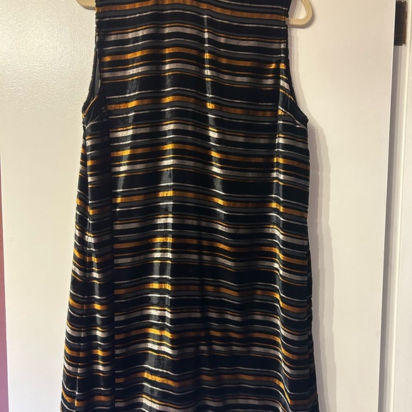ModCloth Striped Velvet Mini Dress - Black, Orange, and Silver - Picture 1 of 4